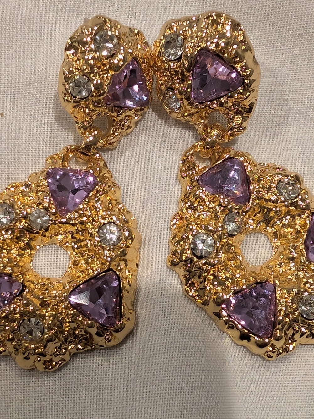 Catwalk Jon Gold-Tone Drop Earrings with Lavender Crystal Accents